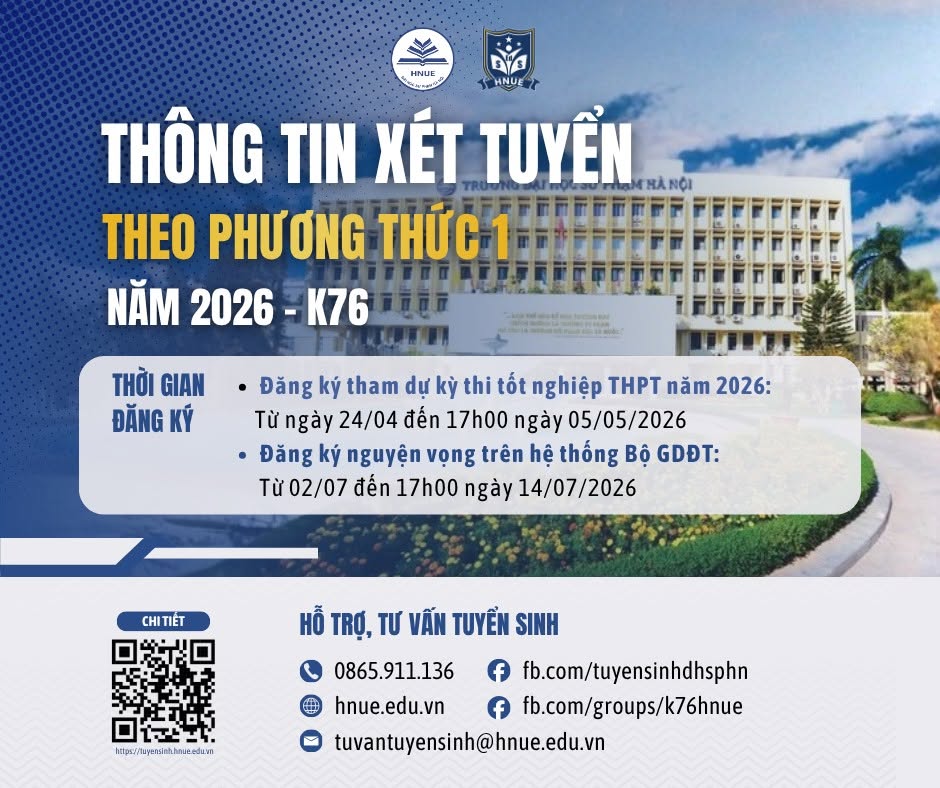 THÔNG TIN XÉT TUYỂN THEO PHƯƠNG THỨC 1 - XÉT KẾT QUẢ THI TỐT NGHIỆP THPT NĂM 2026
